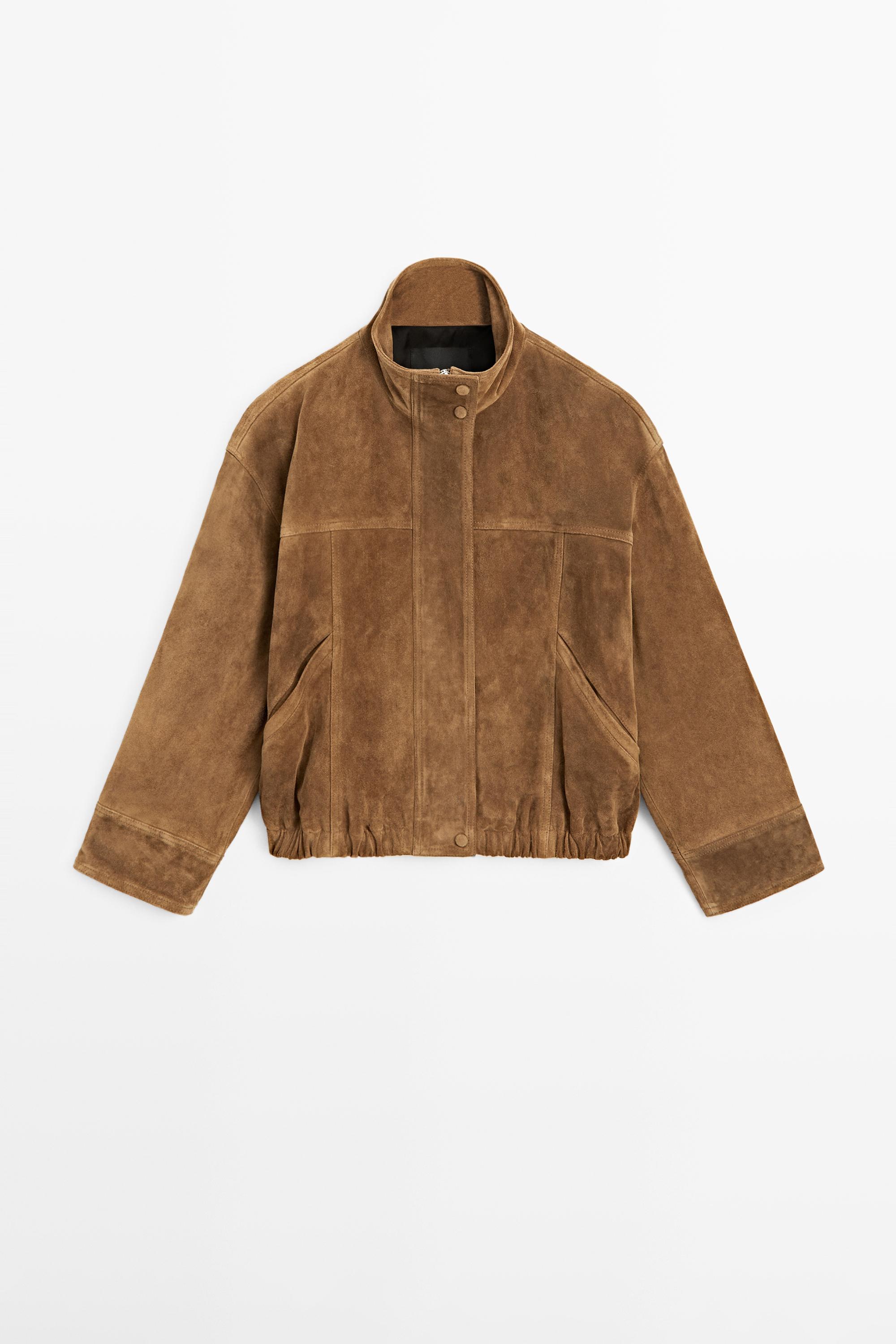 Blouson bomber court en cuir daim
